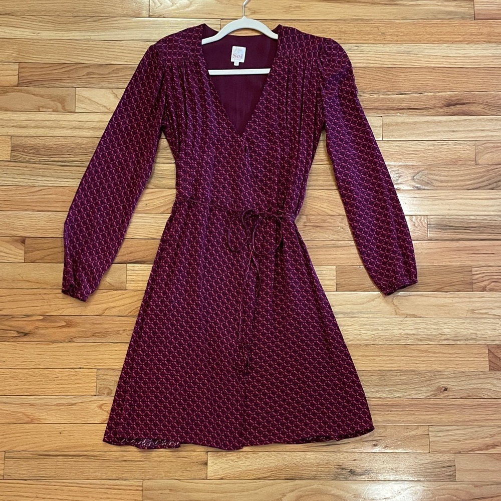 Soi Paris Printed 100% Silk Long Sleeved Wrap Dress